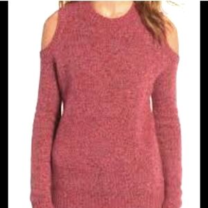 REBECCA MINKOFF "Paige" Sweater L Pink Tweed Merino Wool Cold Shoulder Pullover